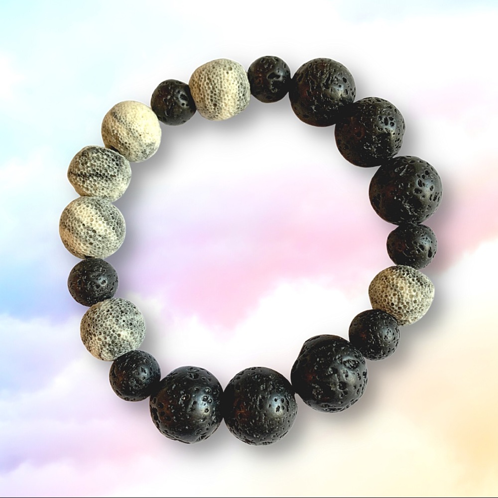⭐️ Grey and Black Lava Stone Stretch Bracelet